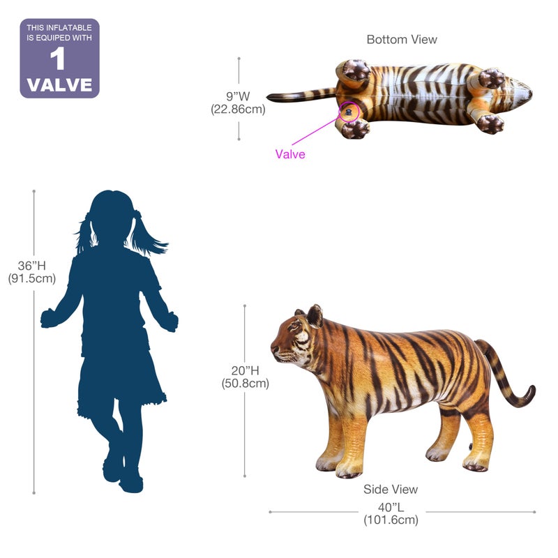 Jet Creations 40" Long Inflatable Tiger Toy, Orange-Yellow with Black Stripes, Realistic Jungle Animal Figure, Home Decor, Photo Prop, Thanksgiving Christmas Winter,Wildlife Safari Theme, 1 pc - Image 4